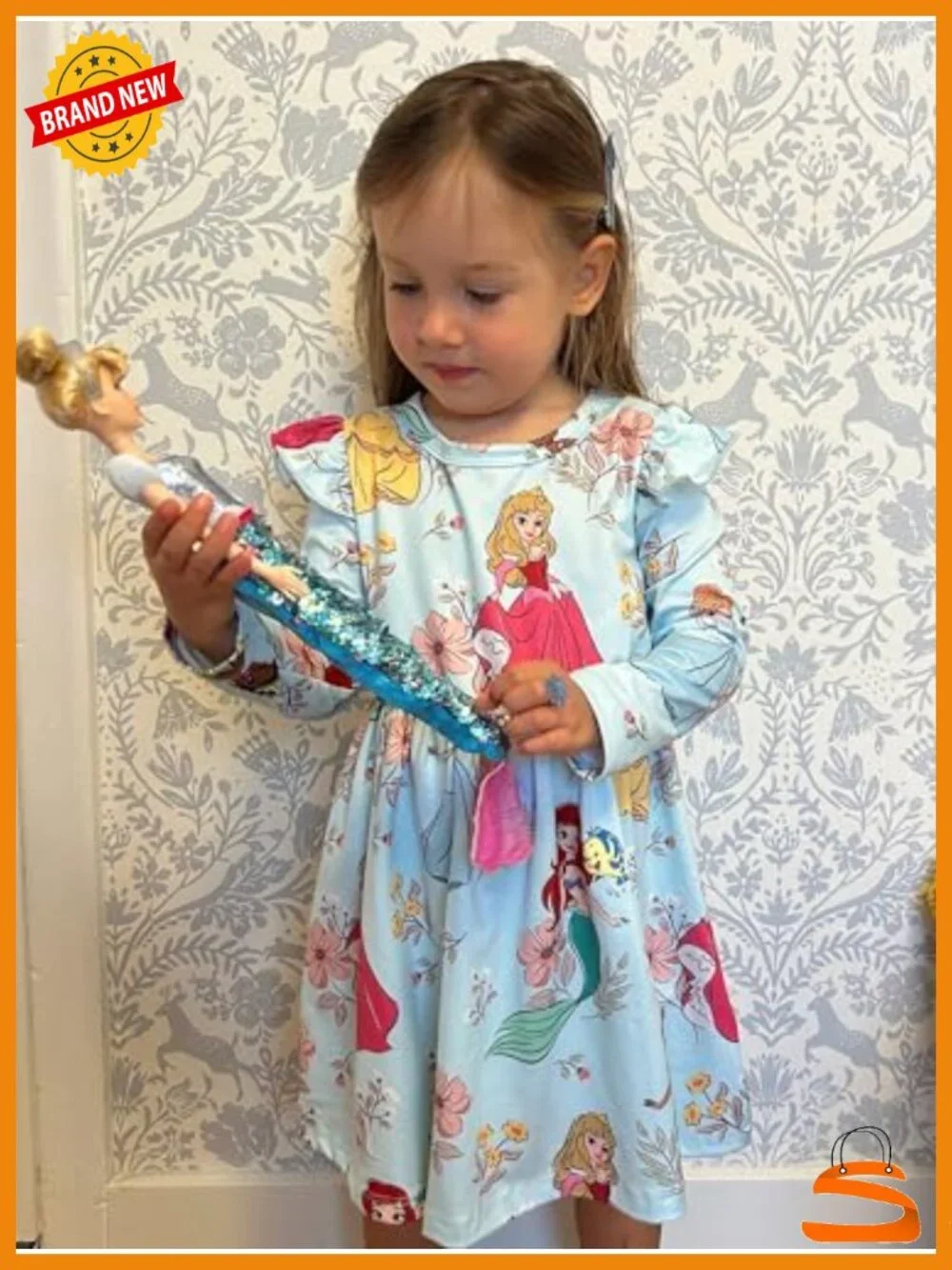 Toddler Girl Disney Princess Dresses 2 Pack Ruffle Long Sleeve A-Line Playwear
